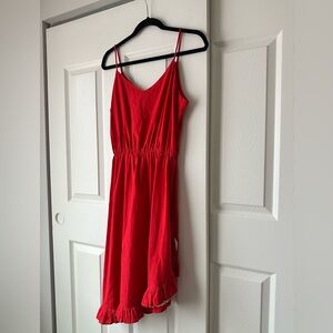 Vintage Deadstock Red Spaghetti-Strap Dress with Ruffle Hem